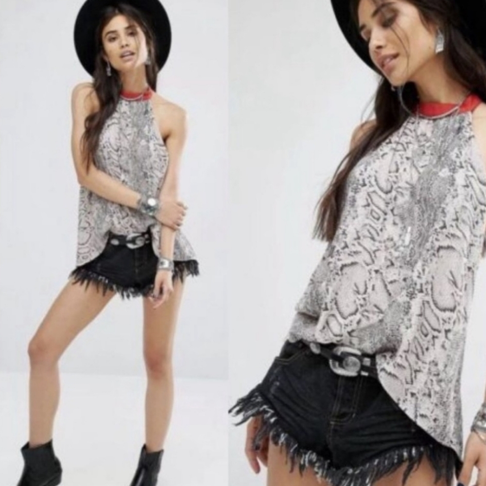Free People Snake-print halter tank top